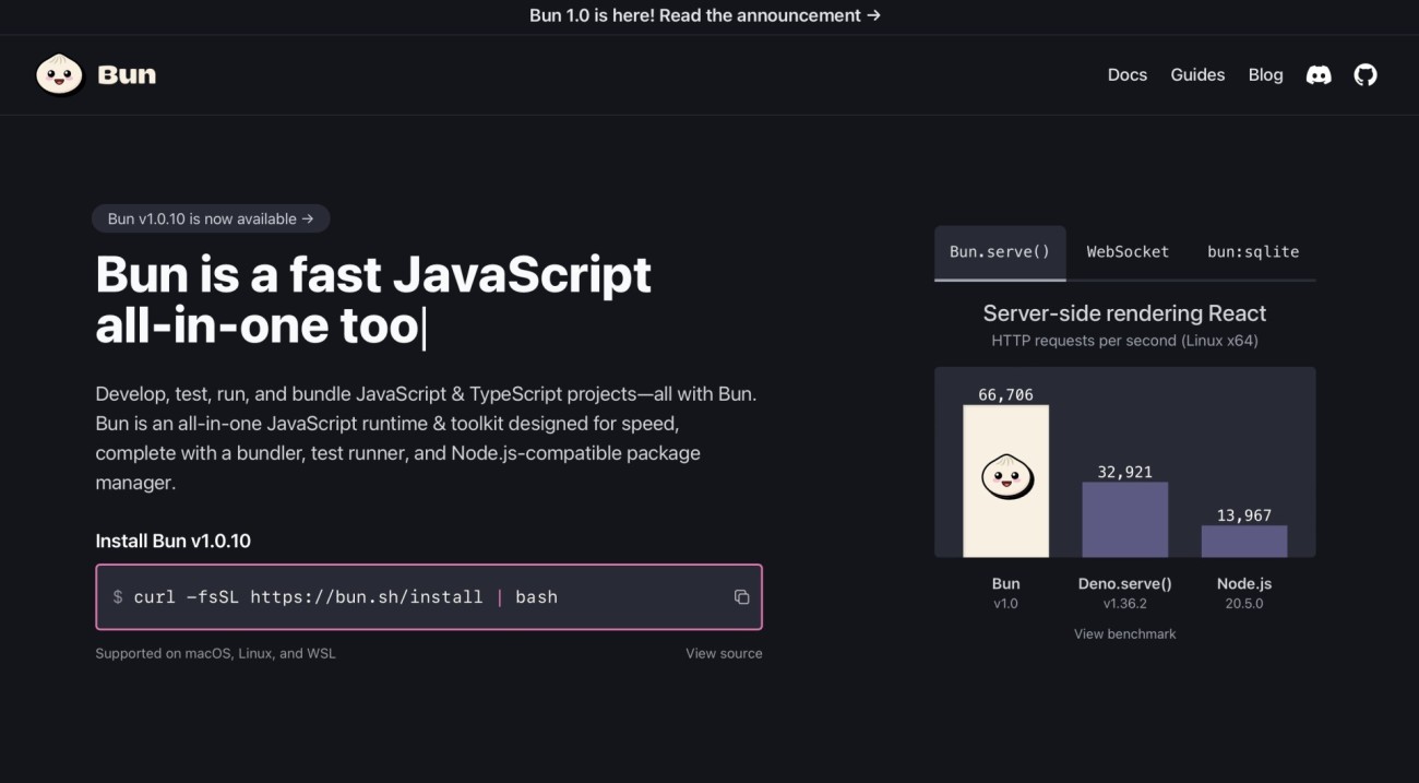 bun website: bun.sh